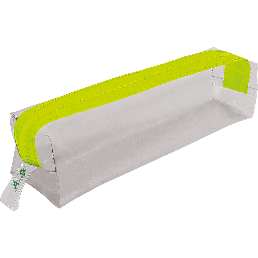 Estojo PVC Cristal Pequeno com zíper colorido - Capacidade para 40 lápis