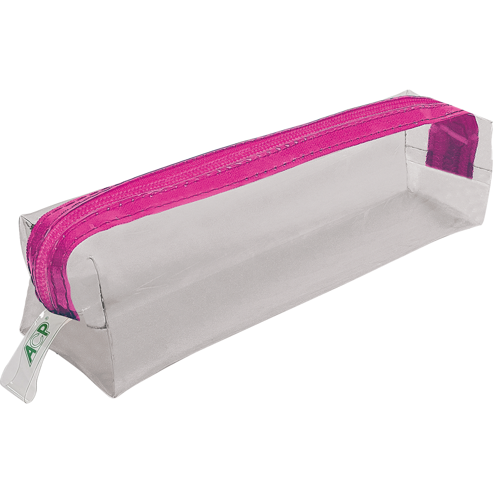 Estojo PVC Cristal Pequeno com zíper colorido - Capacidade para 40 lápis