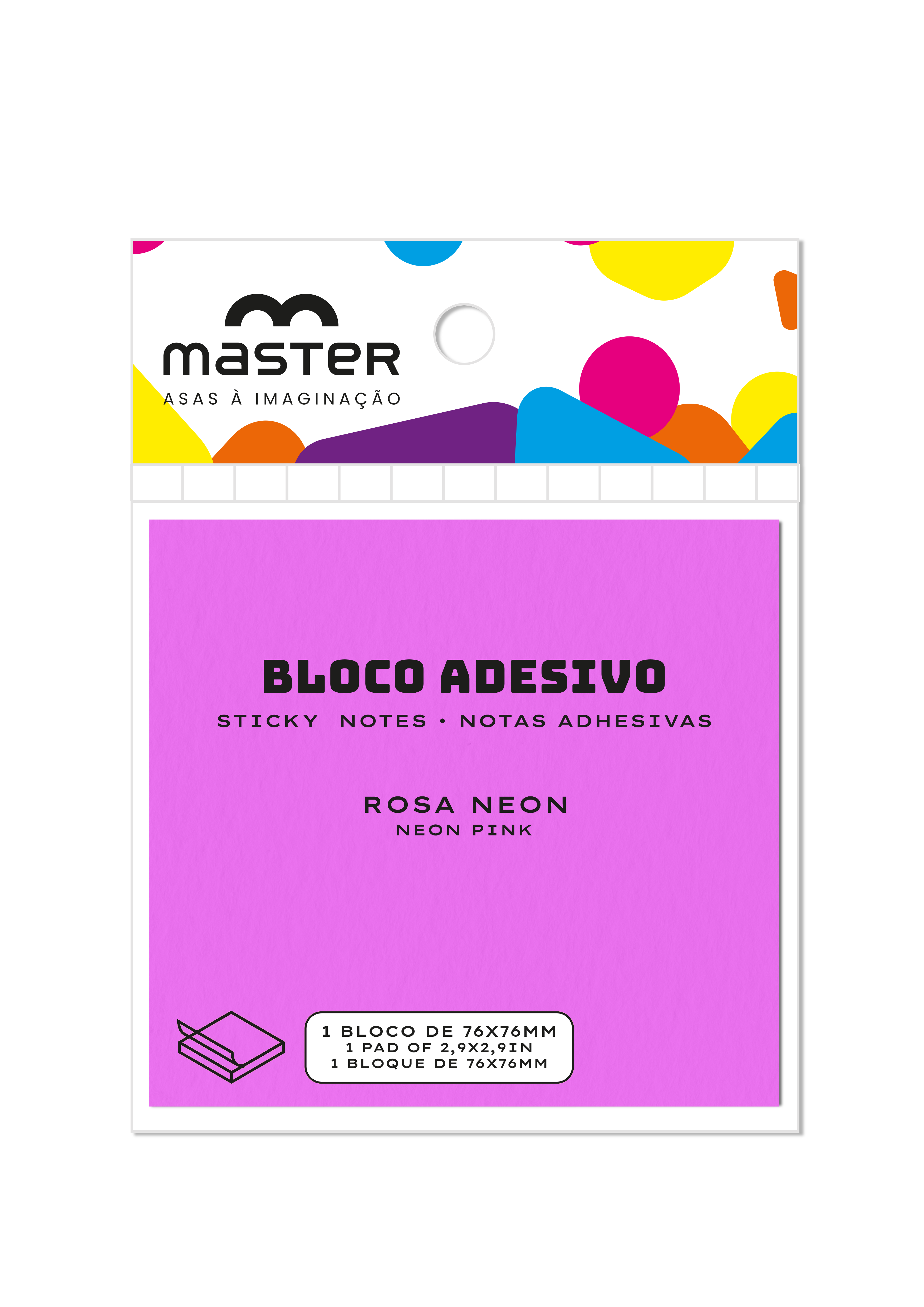 BLOCO ADESIVO - 76X76 - ROSA NEON