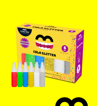 COLA LIQUIDA COLORIDA - 6 CORES COM GLITTER - 23 G__Conjunto com 6 potes de cola colorida com glitter, 23g cada. Base em acetato de polivinila (PVA).