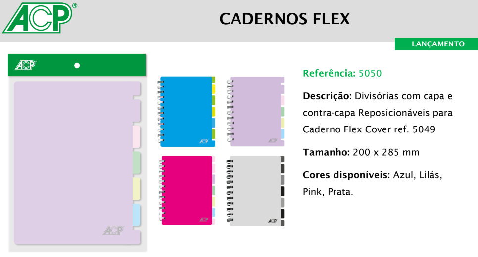 Divisórias com capa e contra-capa Reposicionáveis para Caderno Flex Cover ref. 5049