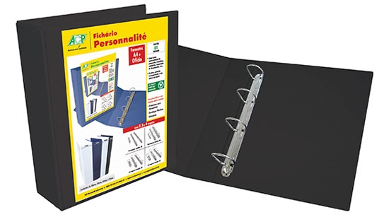 Pasta Personalite revestido c/ cristal A4 60 mm c/ 4 argolas  Preto