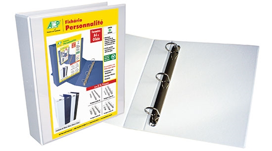Pasta Personalite revestido c/ cristal A4 45 mm c/ 3 argolas  Branco