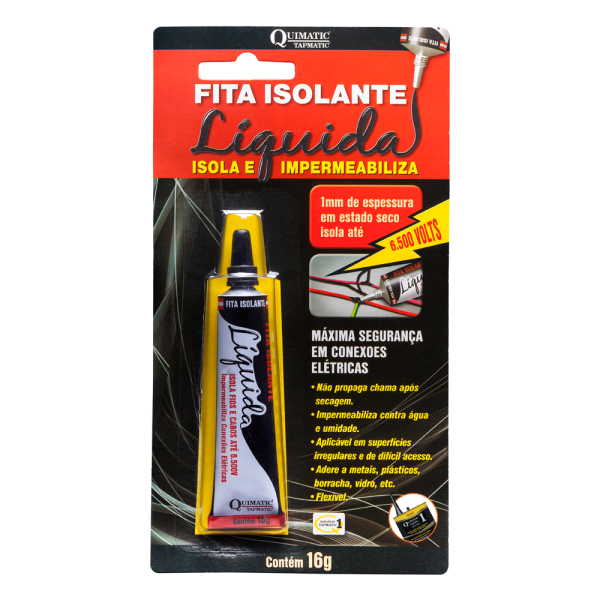 Fita Isolante Líquida Bisnaga na cor Preta (16g) - 1mm de espessura isola até 6.500 volts. Veda e impermeabiliza.
